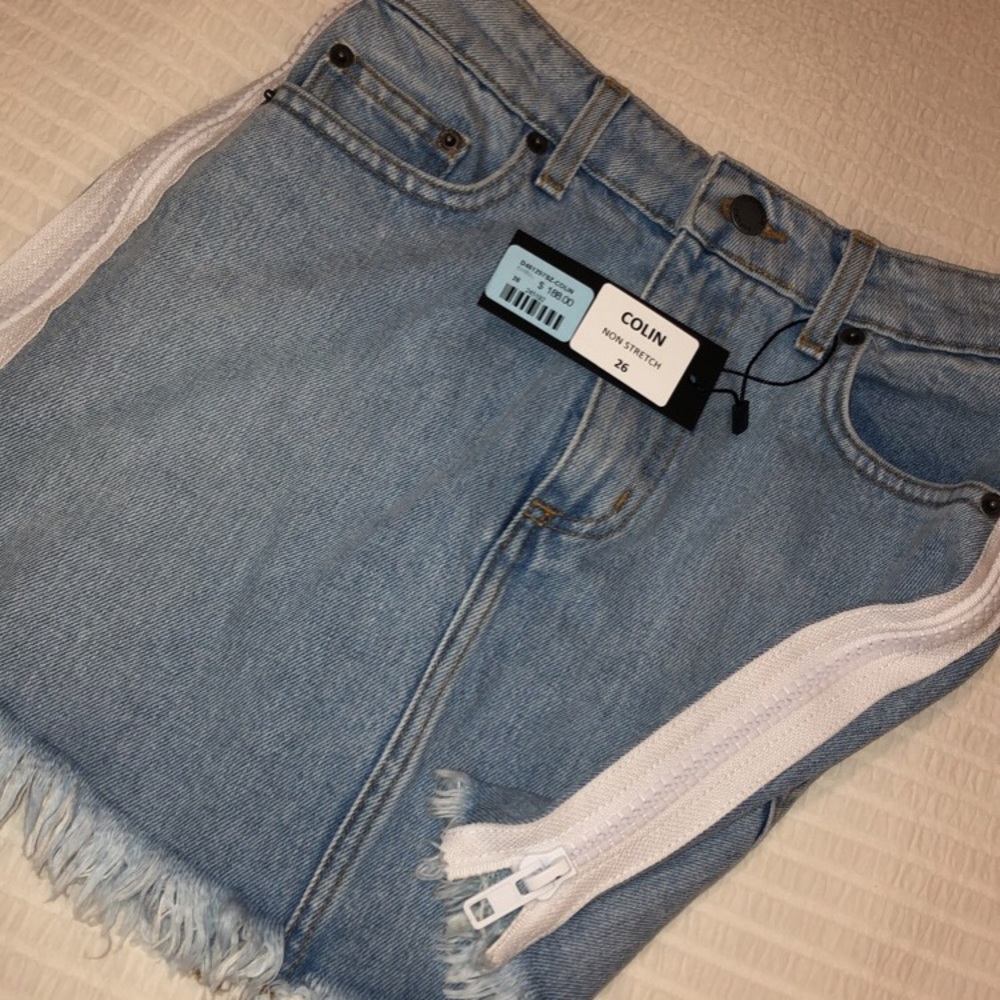 LF Denim Colorblock Zipper Skirt